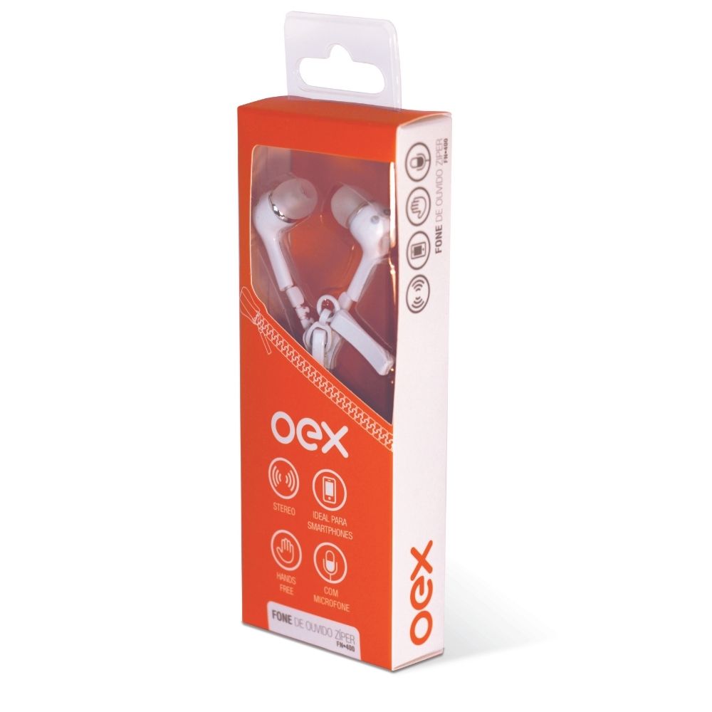 Fone De Ouvido Intra Auricular Com Microfone Oex Zíper Fn400 - Branco