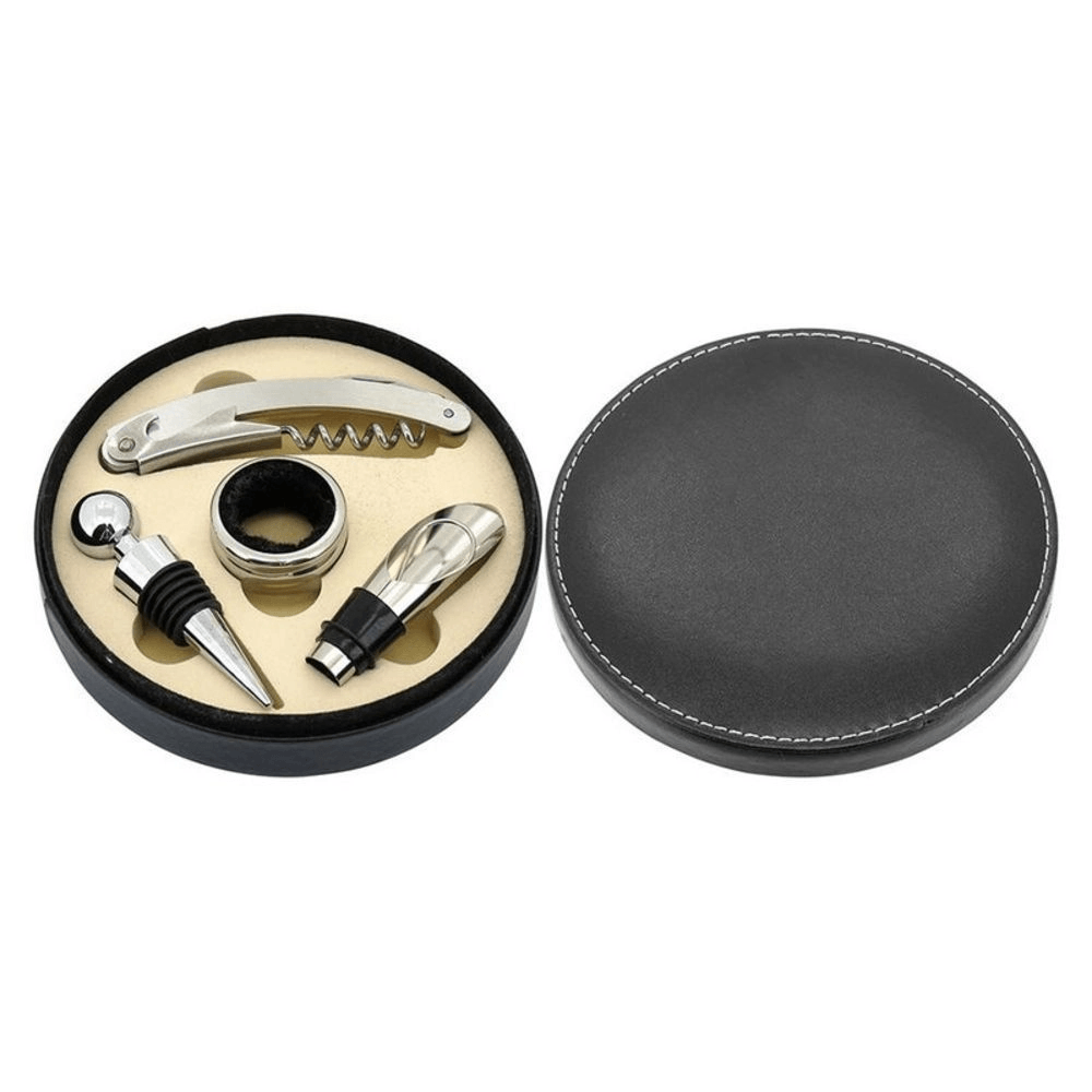 Kit de Acessórios para Vinho Malbec 14,5x4cm Inox 4 Peças Caixa Redonda