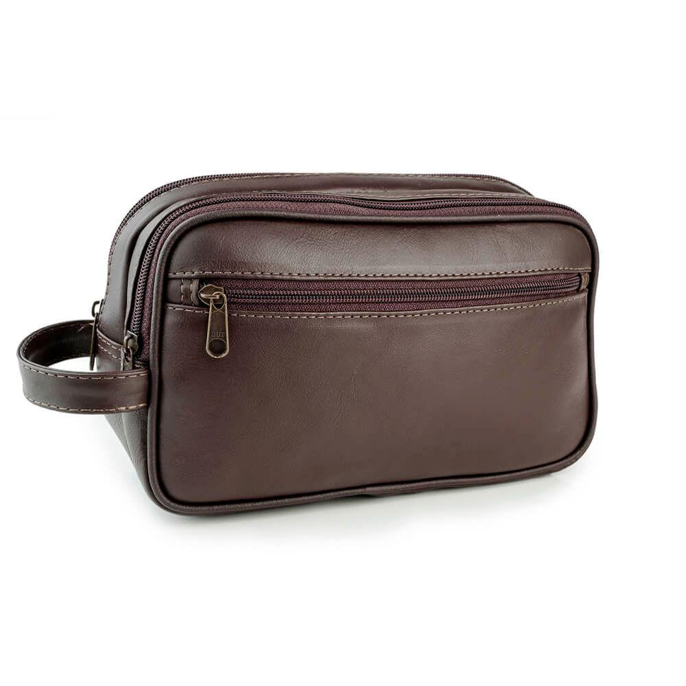 Necessaire Masculina de Couro Abufalado 2 divisórias Café - Bagaggio