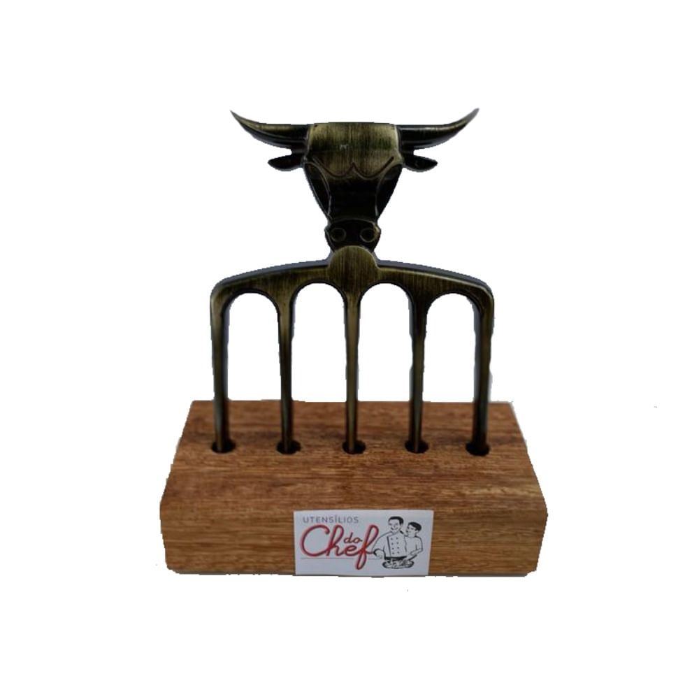 Tridente 5 pontas Churrasco Touro Bravo suporte Cobre Velho