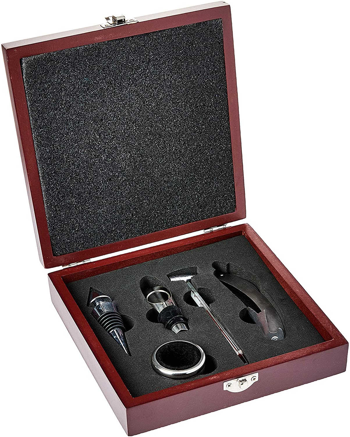 Kit de Acessórios para Vinho Adongo Inox e Metal 5 Peças em Caixa com Fecho