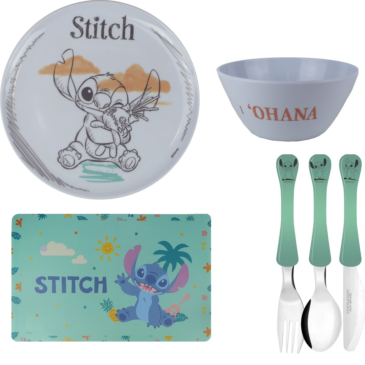 STITCH conjunto de Jogo americano, prato, vasilha e talheres - Utensílios do Chef