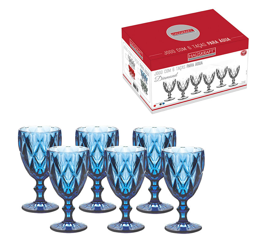 Jogo 6 Tacas Agua 320Ml Azul Hauskraft