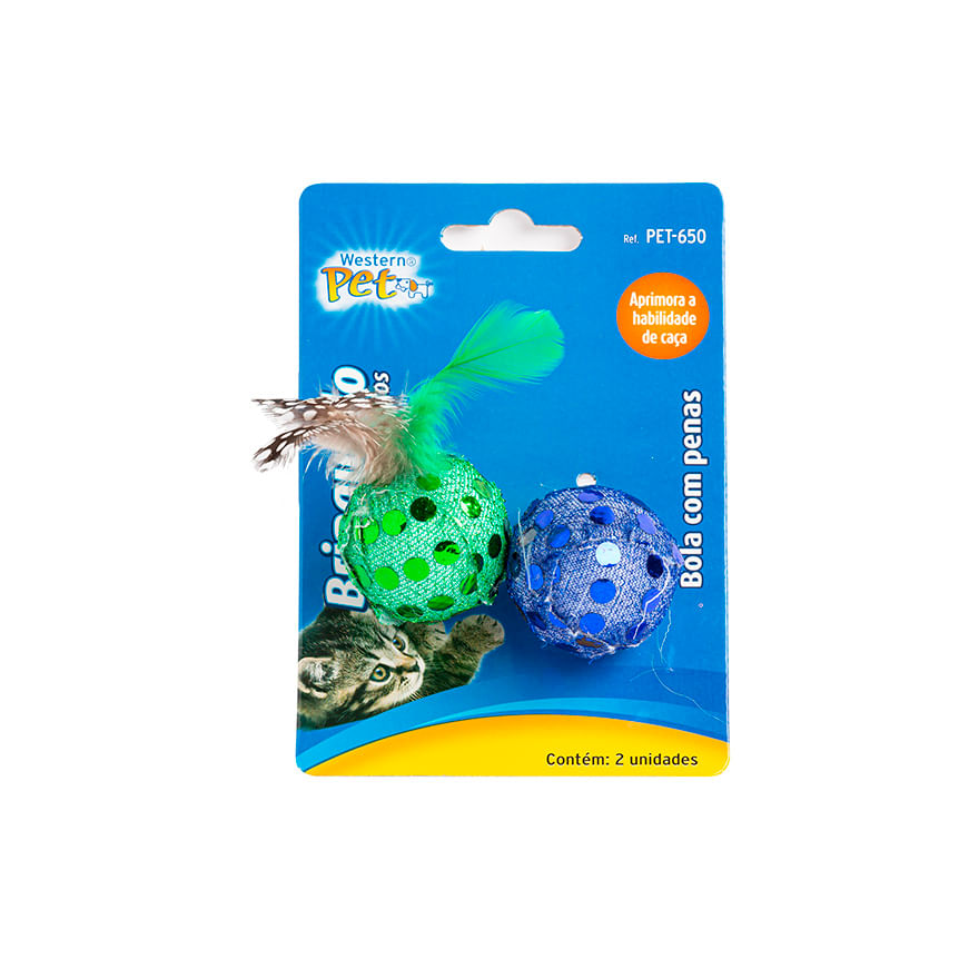 Brinquedo Gato Bola C Pena Jogo 2 Peças Western Pet
