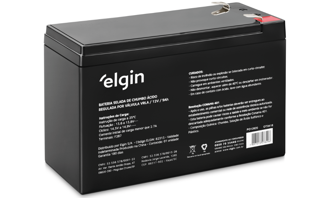 Bateria Selada Chumbo VRLA 12V 9Ah Terminal F2 Elgin - WeConnect