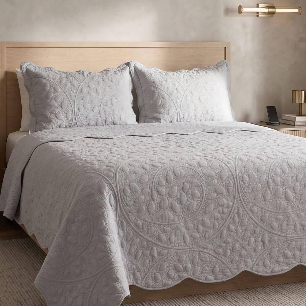 Cobre Leito King Vintage Micropercal 300 Fios 3 Peças - Cinza - 100% Poliéster - Casa Modelo Enxovais